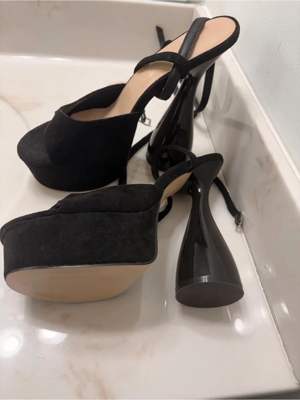 Shein Pink Satin Bow Block Heel Sandals